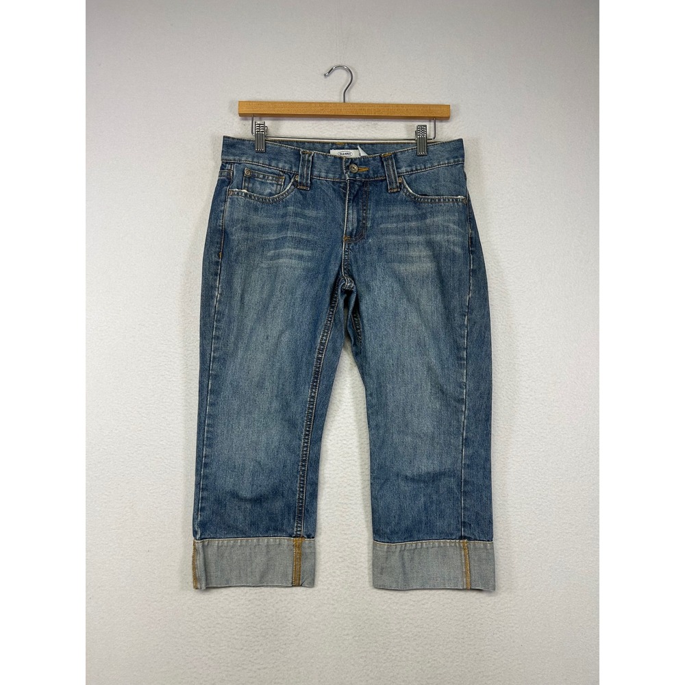 Y2K Retro Old‎ Navy Womens Size 6 Blue Mid Rise Wide Cuff Denim Capri Jeans